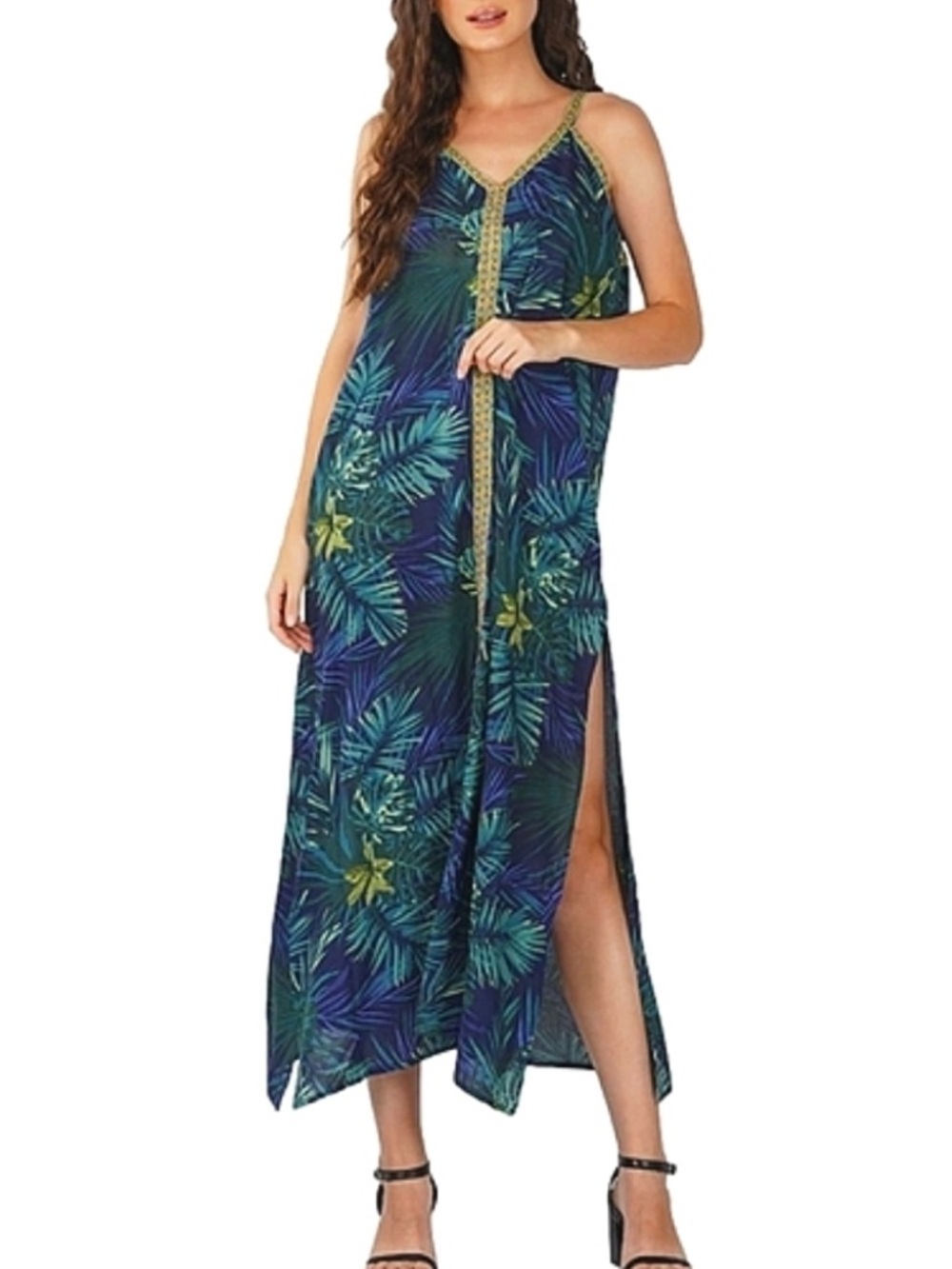 America & Beyond Tropical Vacation Slit Maxi Dress